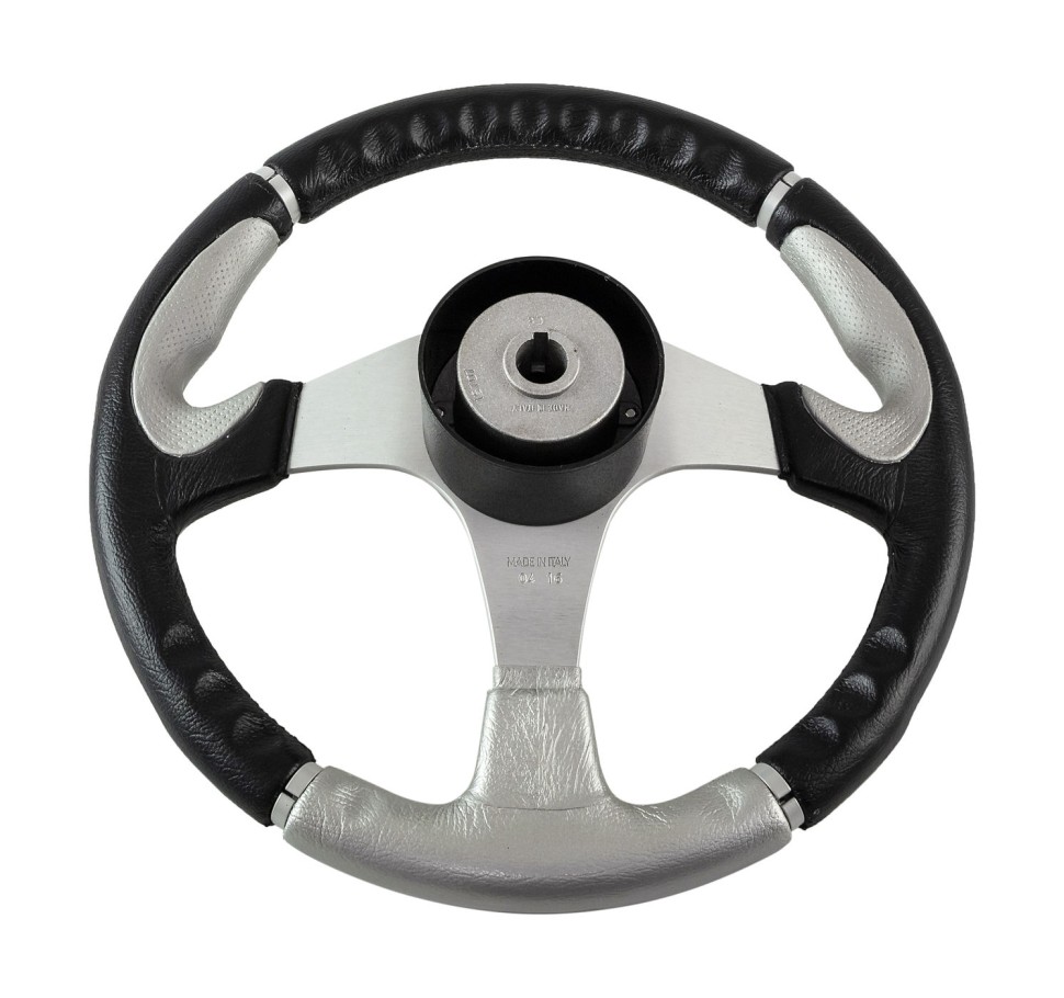 Рулевое колесо ORION обод черносеребристый, спицы серебряные д. 355 мм
