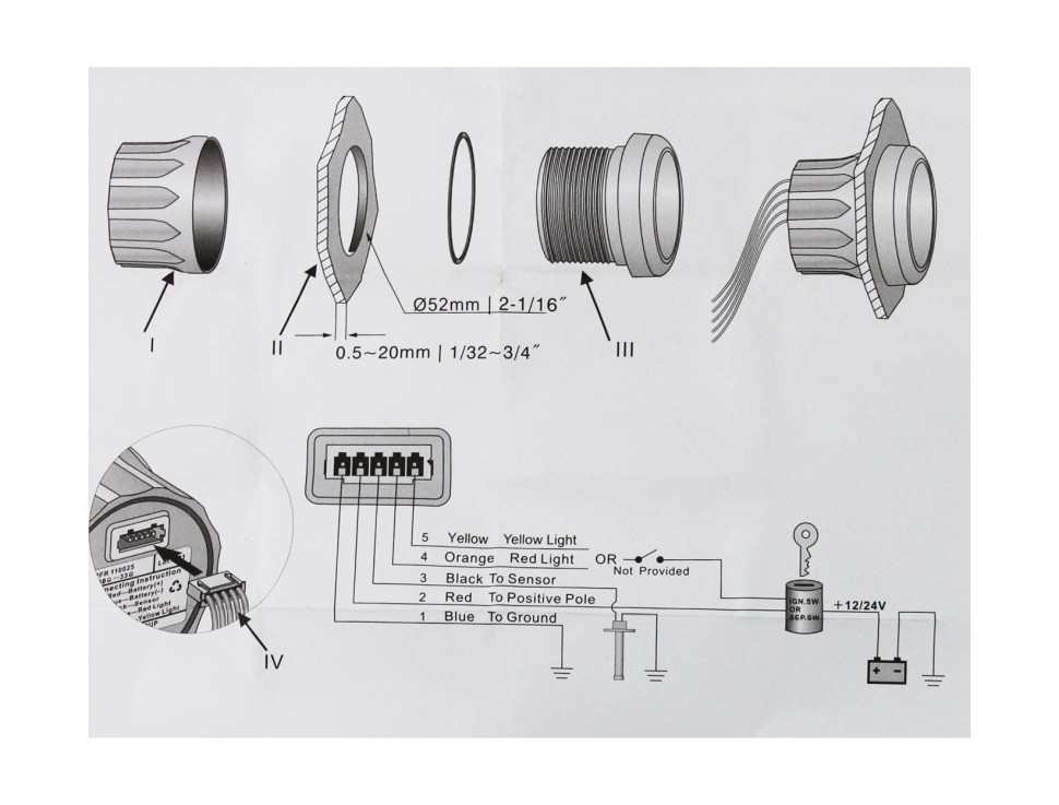 Указатель угла поворота руля, белый циферблат, нерж. ободок, д. 52 мм, 87-900 Ом