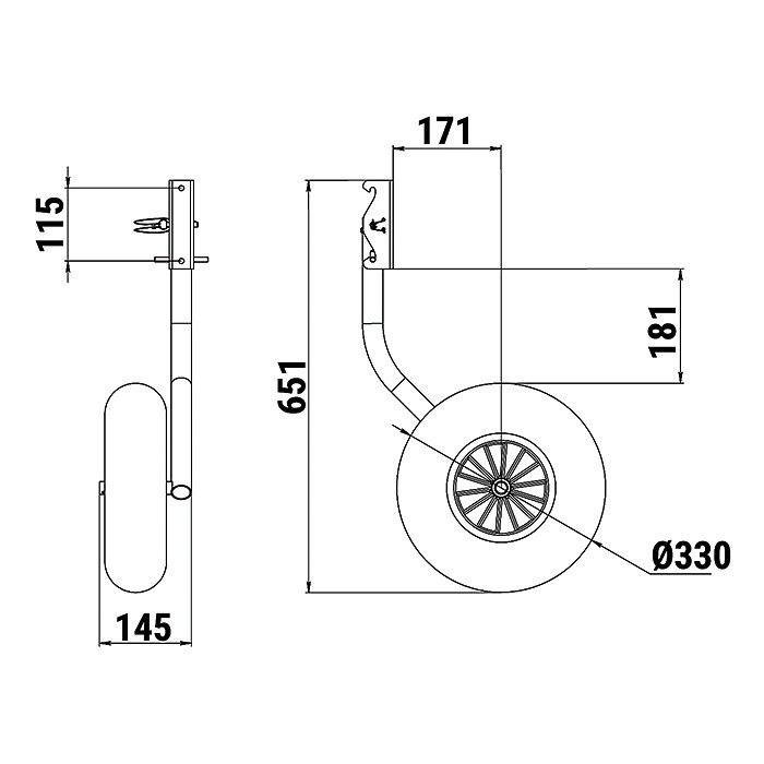 Комплект колес транцевых откидных с защелкой для НЛ усиленных 330 мм