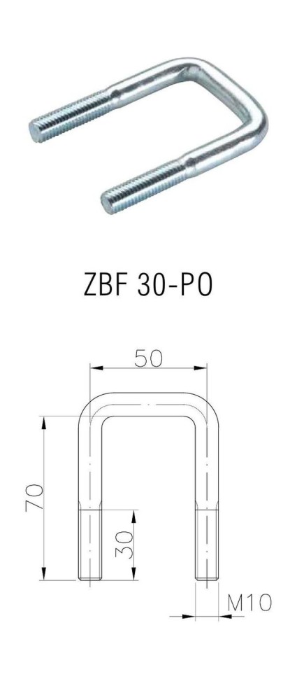 Скоба П-образная 50х70 мм, М10, ZBF 30-PO (W 6752), WINTERHOFF