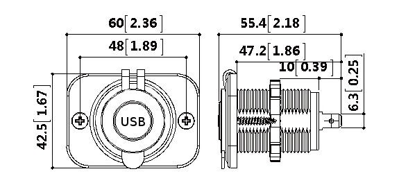 Разъем USB 5В 3.1А на панели