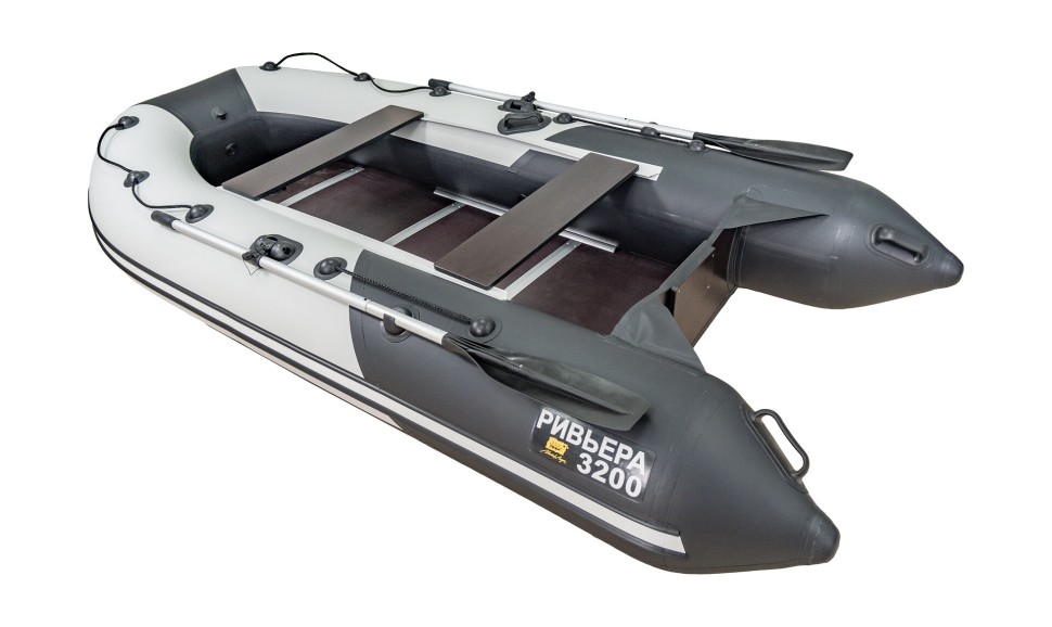 Надувная лодка ПВХ, Ривьера Компакт 3200 СК Комби, светло-серый/черный