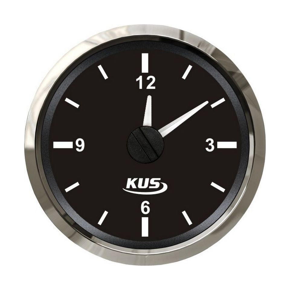 Часы кварцевые, аналоговый черный циферблат, нержавеющий ободок, д. 52 мм