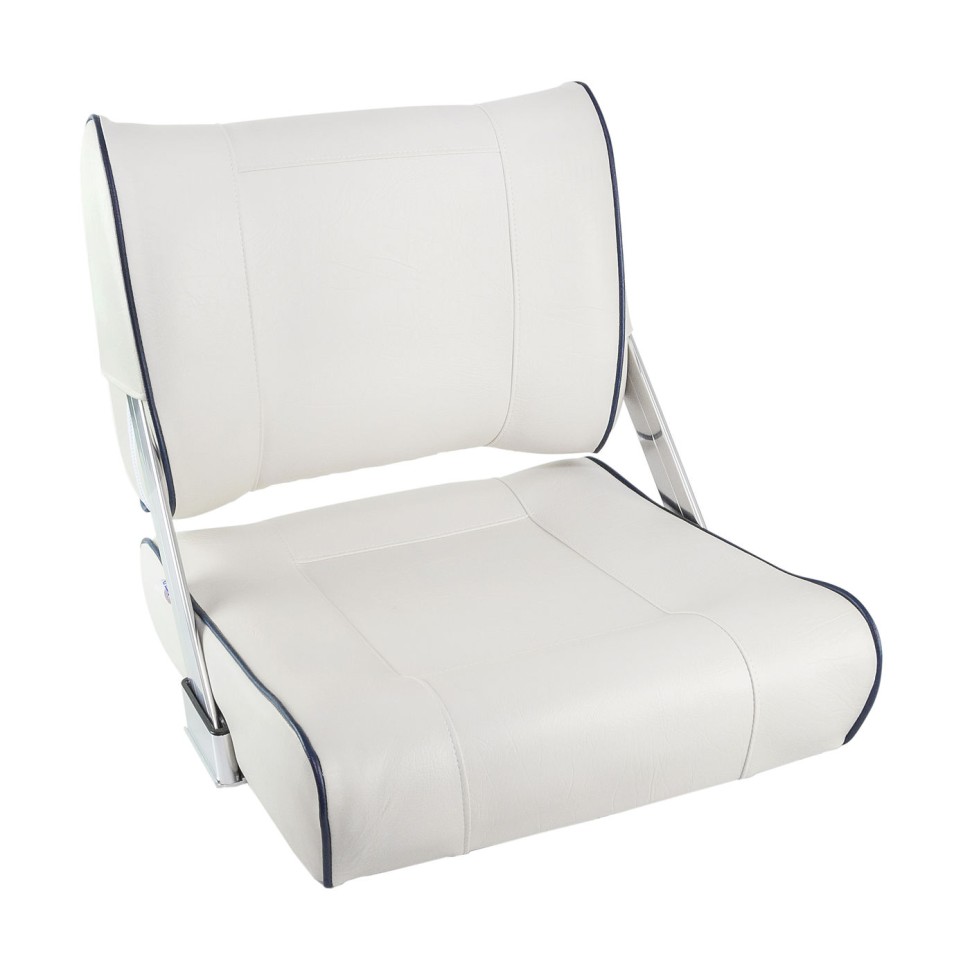 Кресло мягкое с перекидной спинкой белого цвета и синим кантом