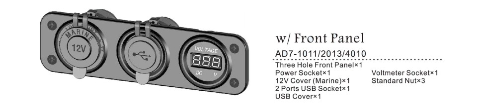 Панель с USB-разъемом 5в 2.1А, прикуривателем и вольтметром